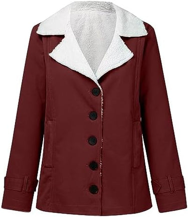 JEGULV Abrigos de invierno para mujer, tallas grandes, cálido Sherpa, chaquetas con forro grueso, informal, con botones, color sólido, ropa de abrigo con bolsillos